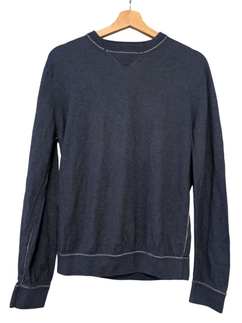 Zegna Sport Mens Cotton Cashmere Sweater Navy Contrast Stitch Size M